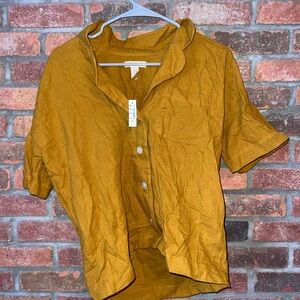 Madewell Mustard Button-Front Short Sleeve Top